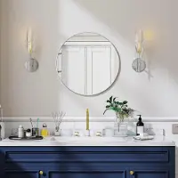 Koonmi Miroir rond pour mur, diamètre 50 cm, cadre en métal argenté, idéal pour la salle de bain ou comme miroir de maquillage