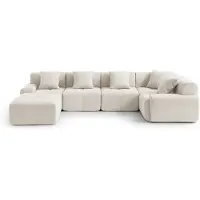 MILY SOFA MILYSOFA SOFAMOUS : Canapé modulaire d'angle pour 5 personnes, avec méridienne, revêtement en tissu chenille de couleur ivoire