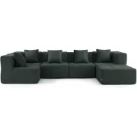 MILY SOFA Canapé d'angle modulaire MILYSOFA SOFABULOUS 5 places avec méridienne, tissu bouclé raffiné, vert forêt
