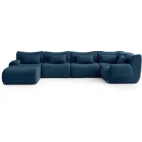 MILY SOFA MILYSOFA SOFATIME : canapé d'angle modulaire 5 places avec méridienne, tissu bouclé raffiné, bleu foncé
