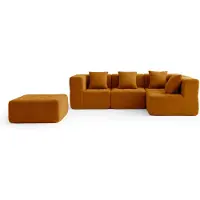 MILY SOFA Canapé d'angle modulaire 4 places MILYSOFA SOFABULOUS avec méridienne, tissu bouclé raffiné, brun cannelle
