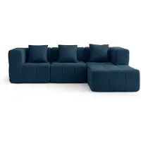 MILY SOFA Canapé d'angle modulaire 3 places MILYSOFA SOFABULOUS avec méridienne, tissu bouclé raffiné, bleu foncé