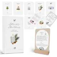 OCreon Calendrier de l'Avent 2025-24 : cartes aquarelles avec des exercices et des affirmations. Inclut un support en bois. Livré avec des pinces et une corde en jute pour la suspension