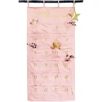 OCreon Calendrier de l'Avent Papierdrachen 2025 - Calendrier mural en tissu brodé, aux couleurs rose et or - Avec des poches à remplir