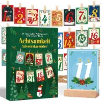OCreon Calendrier de pleine conscience 2025 - Calendrier de l'Avent de pleine conscience pour femmes - Cartes de pleine conscience - Cadeau - Exercices de pleine conscience - Avec clips et fils