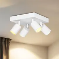 LVWIT Plafonnier LED blanc, 4 lumières, carré - Plafonnier LED métallique pivotant, lampe de plafond GU10, spot de plafond pour cuisine, salon, chambre (sans ampoule)