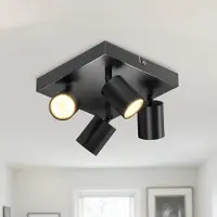 LVWIT Plafonnier LED noir, 4 lumières, carré - Plafonnier LED métallique orientable, lampe de plafond GU10, spot - Plafonnier moderne pour cuisine, salon, chambre (sans ampoules)