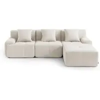 MILY SOFA Canapé d'angle modulaire 3 places MILYSOFA SOFAMOUS avec méridienne, tissu chenille blanc ivoire