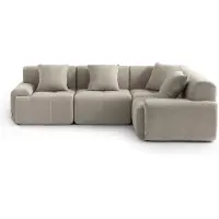 MILY SOFA Canapé d'angle modulaire MILYSOFA SOFAMOUS, 4 places, avec méridienne, revêtement en tissu velours beige sable