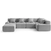 MILY SOFA MILYSOFA SOFAMOUS : Canapé modulaire d'angle pour 5 personnes, avec méridienne, revêtement en tissu chenille de couleur gris minéral