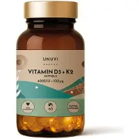 UNUVI Vitamine D3 + K2 4000 UI + 100 mcg, 60 capsules meules, système immunitaire et os –