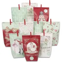 OCreon Calendrier de l'Avent "Papierdrachen" à remplir : 24 petits sacs cadeaux rouges et vert menthe, décorés, ainsi que 24 autocollants et attaches