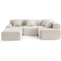 MILY SOFA Canapé d'angle modulaire MILYSOFA SOFAMOUS, 4 places, avec méridienne, revêtement en tissu chenille couleur ivoire