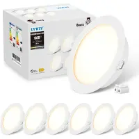 LVWIT Spots LED encastrables 230V, design plat, pour salon, 12W, plafonnier plat rond, blanc, diamètre de découpe 125mm, lumière blanche neutre 4000K, idéal pour salle de bain, chambre, cuisine, lot de 6