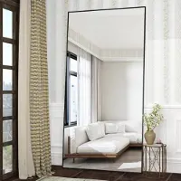 CASSILANDO Miroir mural, dimensions 180x80 cm, couleur noire, en alliage d'aluminium, résistant aux chocs
