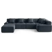 MILY SOFA MILYSOFA SOFAMOUS : Canapé modulaire d'angle pour 5 personnes, avec méridienne, revêtement en tissu bleu-gris mélangé