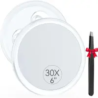 Auxmir Miroir grossissant 30x avec 3 ventouses, diamètre 15 cm. Miroir de maquillage, miroir de salle de bain, miroir mural, idéal pour les voyages