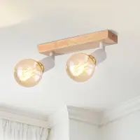 LVWIT , plafonnier LED à 2 lumières, projecteur de plafond moderne orientable, plafonnier en bois blanc, lampe de plafond E27 avec spots pour cuisine, chambre à coucher, salon (sans ampoule)