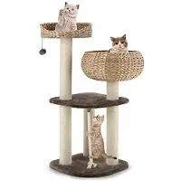 Dripio Arbre à chat avec plateformes, 3 niveaux, en sisal, 103 cm, couleur marron foncé