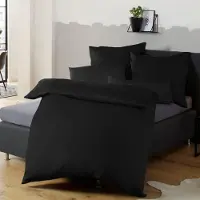 Soifox Ensemble de literie 155x220 cm, couleur noire, en microfibre, sans repassage. Comprend 1 housse de couette et 1 taie d'oreiller 80x80 cm, fermeture à glissière