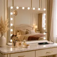 Clevich Miroir de maquillage avec éclairage, 80x60 cm. Miroir de style Hollywood avec lumière intégrée