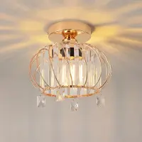 ANWIO , plafonnier en cristal, design moderne, lustre en cristal doré, semi-encastré, idéal pour couloir, escalier, salon, chambre, cuisine, salle à manger, hall d'entrée, bar, diamètre 23 cm