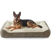 JOEJOY Lit orthopédique pour chien, grande taille, ergonomique, lavable, avec housse amovible, antidérapant, bord surélevé, en polaire doux, dimensions : 122 x 89 x 25 cm, couleur : beige