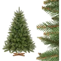 FairyTrees Sapin de Noël Artificiel 120cm ÉPICÉA Naturel | Arbre de Noël avec Support en Bois | Tronc Vert | EU