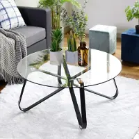FURNITURER Table basse en verre, table de salon, table ronde pour canapé, table basse pour canapé