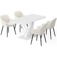 Vicco Ensemble de table à manger Fenaro Blanc 120x80cm avec 4 chaises de salle à manger, Model 62774