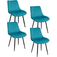 Dripio Ensemble de 4 chaises en velours, avec pieds en acier, couleur bleu pétrole, dimensions 53x86x44 cm