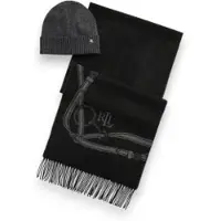 Ralph Lauren pour femme. 454P23530001 Écharpe à motif équestre et bonnet noir (OSFA), Casuel, Laine, Classique