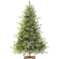 FairyTrees Sapin de Noël Artificiel 150 cm Sapin de BAVIÈRE Premium | Éléments moulés par Injection | Arbre de Noël avec Support en Bois de frêne Fait à la Main | Fabriqué en UE |
