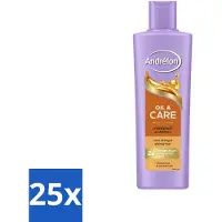 Unilever 25 shampooings Andrélon Oil & Care pour cheveux secs et crépus, format 250 ml - Pack économique - 25 pièces