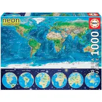 Educa 16760 Carte du monde 1000 pièces Puzzle lumineux de nuit