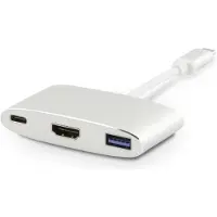 LMP Adaptateur -USB-C (m) vers HDMI [4Kx2K] (f) & USB 3.0 (f) & USB-C Chargeur multiport, argenté