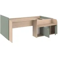 Vente-unique Lit combiné enfant 90x190/200 cm JADE - Chene / Vert céladon - Bureau et rangements - PARISOT