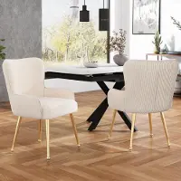 Selius Chaise de Salle à Manger - Chaise Coque - Lot de 2 - Design de Luxe - Beige - Pieds en Métal Doré - Avec Accoudoirs