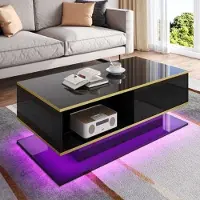 Selius Table basse moderne - Blanche laquée avec éclairage LED intégré - 127 x 64 cm - Avec tiroirs