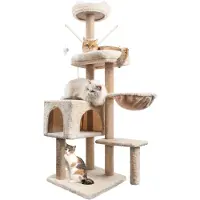 OCreon Arbre à chat avec poteaux en sisal - Hauteur : 145 cm - 5 plateformes - Inclut un panier pour chat