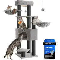 OCreon Arbre à gratter pour chats - Hauteur : 160 cm - Avec panier pour chat - Plate-forme - 2 brosses et poteaux à gratter épais