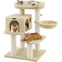 OCreon Arbre à chat avec plateforme d'observation et panier de repos - en sisal - beige