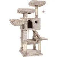 OCreon Arbre à chat avec plateforme - Grand arbre à chat de 135 cm avec revêtement doux - Nid douillet et hamac