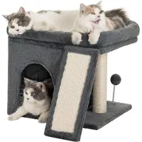 OCreon Arbre à chat robuste pour grands chats, avec une grande plateforme de repos et un panier pour chat, de couleur gris foncé