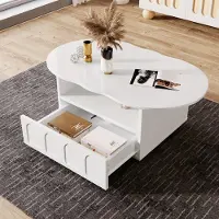 Selius Table basse design en forme de nuage - Table d'appoint - Table de rangement - Table pour salon - Blanche - Avec tiroirs et placards