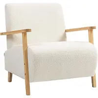 Selius Fauteuil – Fauteuil à accoudoirs – Fauteuil relax – Canapé – Fauteuil de relaxation – Couleur crème – Revêtement en sherpa – Pieds en bois massif
