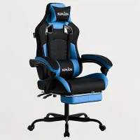 Selius Chaise de gaming ergonomique pour les sports électroniques, avec repose-pieds en similicuir, de couleur noire et bleue
