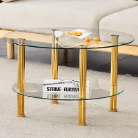 Kein Hersteller Table basse, plateau en verre à deux niveaux, pieds en métal, stable, spacieuse, style luxe minimaliste (doré, transparent)
