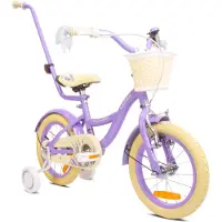 Sun baby Vélo pour fille 14 pouces (3-5 ans) avec roues d'entraînement, dispositif de poussée, sonnette et panier – Flower Bike lavande