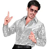 W WIDMANN MILANO Party Fashion Chemise à paillettes pour homme, argent, L-XL